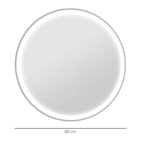 Rootz LED Bathroom Mirror - Round - Touch Function - Memory Function - No Fogging - Aluminum Frame - White+Silver - 60 x 60 cm