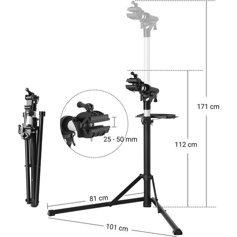 Rootz Pro Bicycle Assembly Stand - Repair Stand With Magnetic Tool Tray - 360° Rotatable - Black