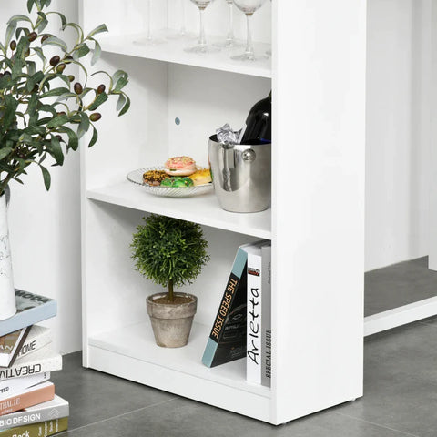 Rootz Bar Tables - Kitchen Table - 3 Tier Storage Shelf - Metal Frame - Table Top For Restaurant - Kitchen - Living Room - Mdf Board - Steel - White + Wood Color - 115 x 55 x 100 cm