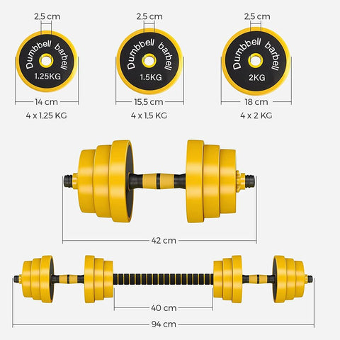 Rootz Dumbbells - With Connecting Tube - Weight Dumbbells - Adjustable Dumbbells - Hex Dumbbells - Workout Dumbbells - Fitness Dumbbells - Yellow
