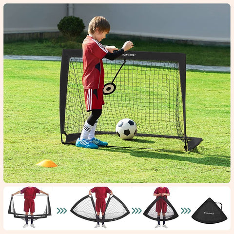 Rootz Soccer Goal - Pop-up Soccer Goal - Set Of 2 Soccer Goals - Football Goal - Fiberglass Rods/Polyester Mesh/Oxford Cloth - Black - 120 x 91 x 91 cm