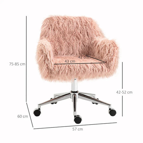 Rootz Office Chair - Executive Chair - Swivel Chair - Computer Chair - Make-up Chair - Seat Height Adjustment - Faux Fur Foam - Pink/Silver - 57 x 60 x 75-85 cm