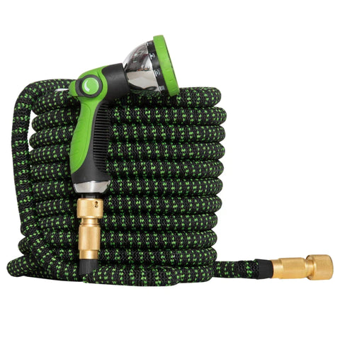Rootz Flexible Garden Hose - 22.5 m With 10 Functions Spray Nozzle - Water Hose With 1/2 Inch - 3/4 Inch Connection Hose Stretchable For Car Wash - Dark Green + Black