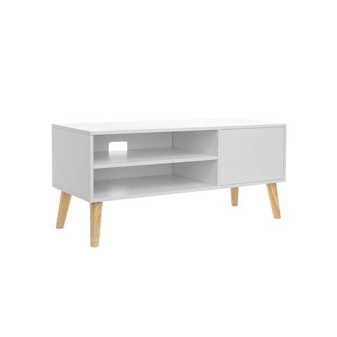 Rootz TV Stand - TV Lowboard For Flat Screens - Media Console - TV Cabinet - Television Stand - Wall-mounted - Open-shelf TV Stand - Chipboard - Rubber Wood - White-natural - 110 x 40 x 49.5 cm (L x W x H)