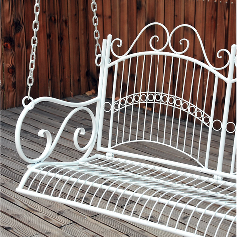Rootz Hanging bench - Garden bench - Swing bench - Garden swing - Chains - Metal - White - 118 x 58 x 57 cm