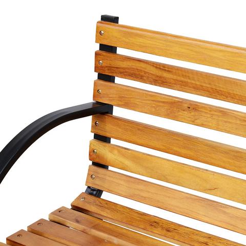 Rootz Garden Bench - Bench - Wooden Bench - 2-Seater - Park Bench - Steel - Black - Brown - Natural - 122 x 60 x 80 cm