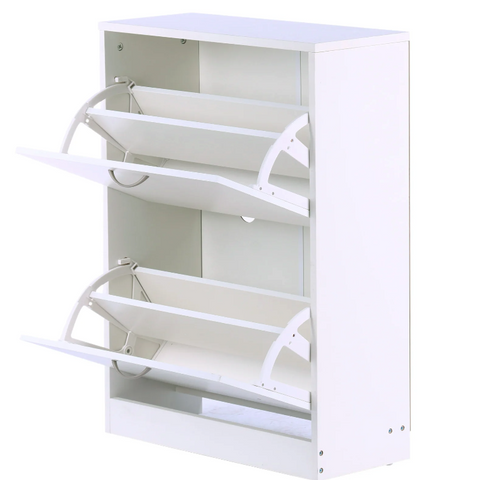 Rootz Shoe Cabinet - Shoe Organizer - Shoe Organizer - 2 Flaps - 10-12 Pairs of Shoes - Clamping Plates - White - Crafted Wood - 60 x 24 x 80 cm