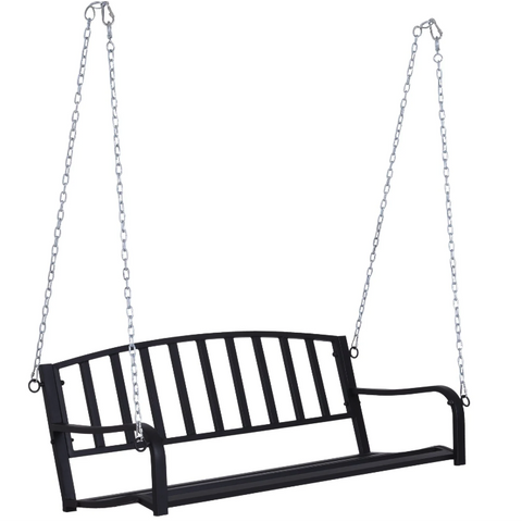 Rootz Hanging Bench - Garden Bench - Swing - 2-Seater - Chains - Metal - Black - 128 x 63 x 47 cm