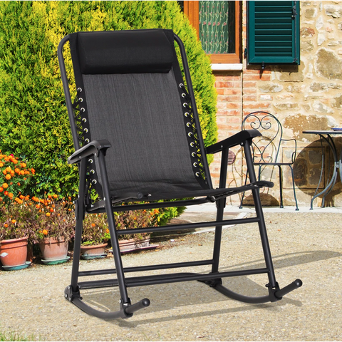 Rootz Rocking chair - Lounger - Garden chair - Foldable - Black - Cushion - 90 x 64 x 110 cm