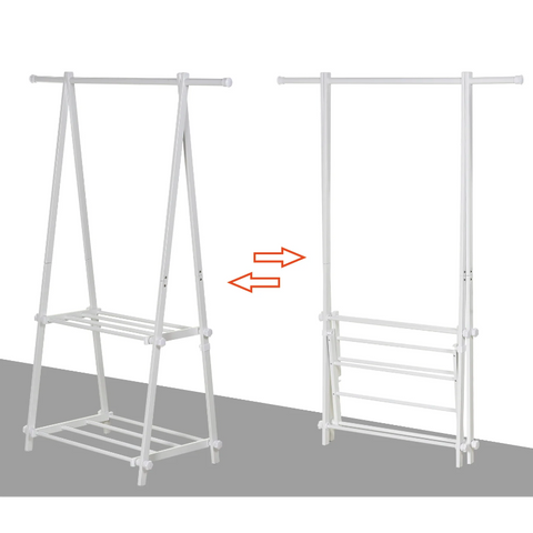 Rootz Clothes Rack - Coat Rack - Wardrobe Rack - Steel - White - 2 Storage Shelves - 107.5 x 45 x 150 cm
