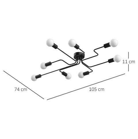 Rootz Ceiling Lamp - Tube Shape - 8 Lamps - Metal - Modern - Black - E27 - 105 x 74 x 11 cm