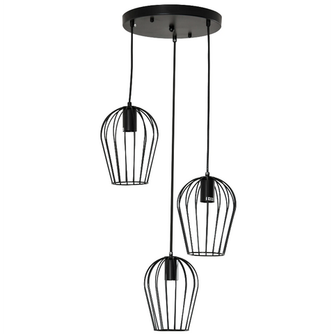 Rootz Hanging Lamp - Ceiling Lamp - Cage Design - Three Lamps - Chandelier - Modern - Black - Metal - 38 x 38 x 145 cm