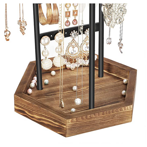 Rootz Jewelry Display - Jewelry Holder - Jewelry Tree - Necklaces - Bracelets - Brown - Black - Wood - Iron - 20.5 x 18 x 36 cm
