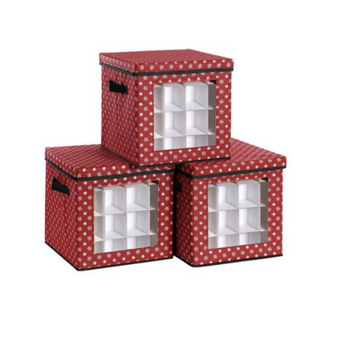 Rootz Storage Boxes - Christmas Baubles - Set Of 3 - Foldable - 64 Compartments Per Box - Red - 30.5 x 30.5 x 30.5 cm