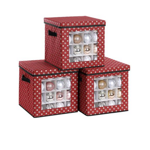 Rootz Storage Boxes - Christmas Baubles - Set Of 3 - Foldable - 64 Compartments Per Box - Red - 30.5 x 30.5 x 30.5 cm