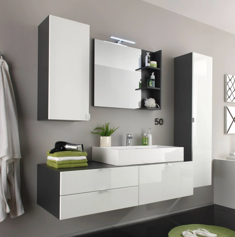 Rootz Bathroom Mirror with Storage Compartments - Mirror Cabinet - Gray - 79 x 67 x 14 cm