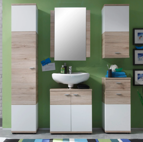 Rootz Bathroom Cabinet - Storage Cabinet - White and Brown - 36 x 189 x 31 cm
