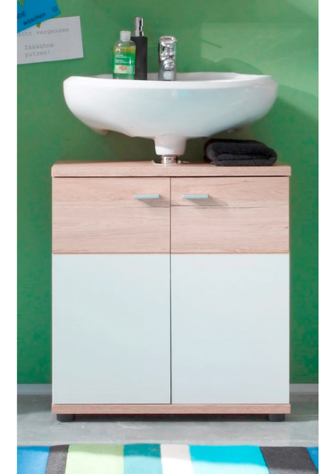 Rootz Bathroom Cabinet - Washbasin Cabinet - White and Brown - 60 x 65 x 35 cm