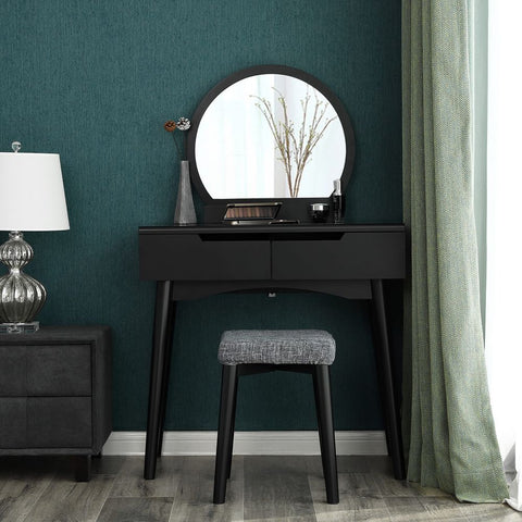 Rootz Dressing Table - Dressing Table With Mirror And Lighting - Country House Style - Makeup Desk - Lighted Vanity Mirror Desk - Light-up Vanity Table - MDF - Pinewood - Black - 80 x 128 x 40 cm