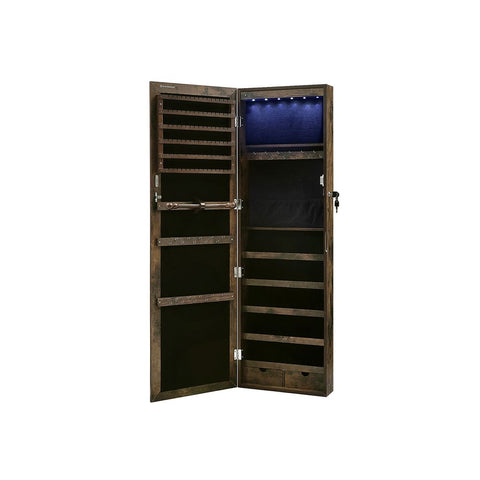 Rootz Jewelry Cabinet - Jewelry Storage - Jewelry Organizer - Jewelry Armoire - Jewelry Box - Wall-mounted Jewelry Cabinet - Jewelry Cabinet With Hooks - Dark Brown - 37 x 10 x 120 cm (L x W x H)