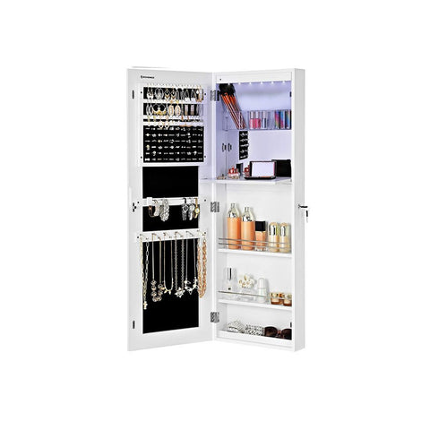Rootz Jewelry Cabinet - Jewelry Cabinet With Frameless Mirror Door - Multi-compartment Jewelry - Stylish Jewelry Dresser - Decorative Jewelry Storage - Fittings Bag - White - 37 x 110 x 9.5 cm (W x H x D)