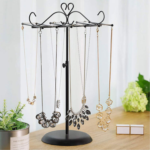 Rootz Jewelry Stand - Metal Jewelry Stand Holder - Multi-tier Jewelry Holder - Freestanding Jewelry Tree - Necklaces - Bracelets - Earrings - Black - 20.7 x 14 x (28-45) cm (L x W x H)