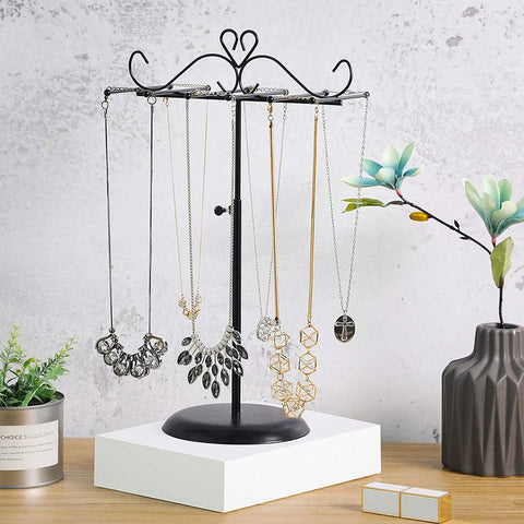 Rootz Jewelry Stand - Metal Jewelry Stand Holder - Multi-tier Jewelry Holder - Freestanding Jewelry Tree - Necklaces - Bracelets - Earrings - Black - 20.7 x 14 x (28-45) cm (L x W x H)