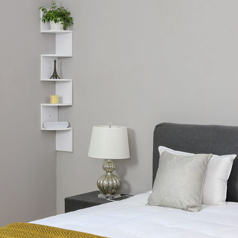 Rootz Corner Shelf - Floating Corner Shelf - Zigzag Shelf With 5 Levels - Wall Shelf - Wooden Shelf - Decorative Shelf - Industrial Shelf - Storage Shelf - Chipboard - White - 20 x 127.5 x 20 cm (W x H x D)