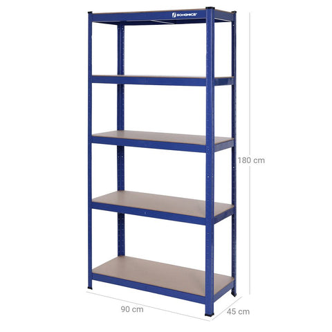 Rootz Heavy Duty Shelf  - Sturdy Metal Construction - Versatile Use - 5 Shelves Made - Thoughtful Design -  Environmentally Friendly MDF Boards - Blue - 180 x 90 x 45 cm