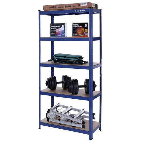 Rootz Heavy Duty Shelf  - Sturdy Metal Construction - Versatile Use - 5 Shelves Made - Thoughtful Design -  Environmentally Friendly MDF Boards - Blue - 180 x 90 x 45 cm