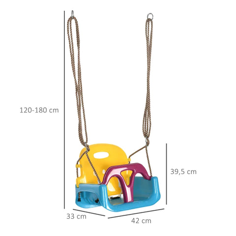 Rootz 3-in-1 Children's Swing - Height Adjustable - Removable Backrest - For Indoor And Outdoor - Blue + Yellow - 42 x 33 x 180 cm