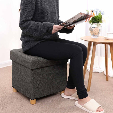 Rootz Stool - Wooden Feet - Storage Space - Cube Seat - Real All-rounder - Assembly In 5 Minutes - Cozy Seating Comfort - MDF Board - Dark Gray - 38 x 40 x 38 cm