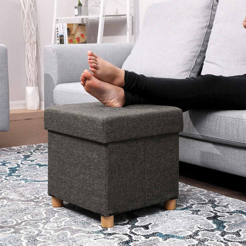 Rootz Stool - Wooden Feet - Storage Space - Cube Seat - Real All-rounder - Assembly In 5 Minutes - Cozy Seating Comfort - MDF Board - Dark Gray - 38 x 40 x 38 cm