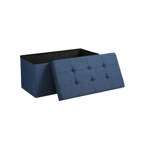 Rootz Bench With Storage Space - Seat Chest - Storage Bench - Ottoman With Storage - Hallway Storage Furniture - Entryway - Bedroom - Imitation Linen - MDF - Navy Blue - 76 x 38 x 38 cm (W x D x H)