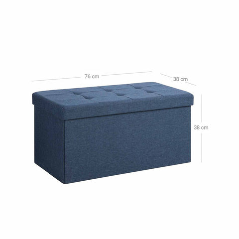 Rootz Bench With Storage Space - Seat Chest - Storage Bench - Ottoman With Storage - Hallway Storage Furniture - Entryway - Bedroom - Imitation Linen - MDF - Navy Blue - 76 x 38 x 38 cm (W x D x H)