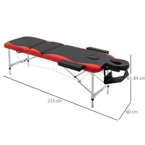 Rootz Folding Massage Tables - Cosmetic Tables - Height-adjustable Massage Table With Headrest - Massage Bed - Aluminum Foam - Plastic - Black + Red - 215 x 60 x 61-84 cm