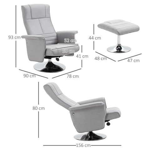 Rootz Massage Chair With Ottoman - 8 Vibration Heads - Tilt Function - Light Gray - 78L x 90W x 93H cm
