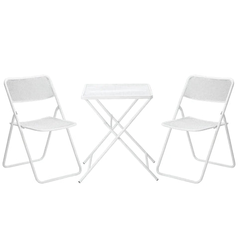 Rootz Bistro Set - Garden Seating Group Set - Garden Seating Set - Garden Bistro Set - 1 Table 2 Foldable Chairs - White