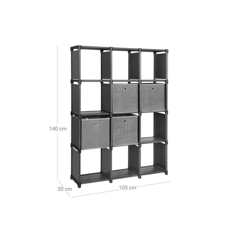 Rootz Storage Rack - Storage Shelf - Plug-in Shelf - 12 Cubes 4 Boxes - Cubes Shelf - Cubes Rack - Connector Shelf - Iron Pipes/Plastic Connections/Non-woven Fabric - Grey -  105 x 140 x 30 cm