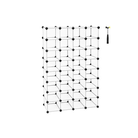 Rootz Storage Rack - Storage Shelf - Plug-in Shelving System - Cubes Shelf - Cubes Rack - Connector Shelf - 32 Cubes - PP Plastic Panels With Metal Wire Frame/ABS Plastic Connectors - Semi-Transparent White - 90 x 36 x 178 cm