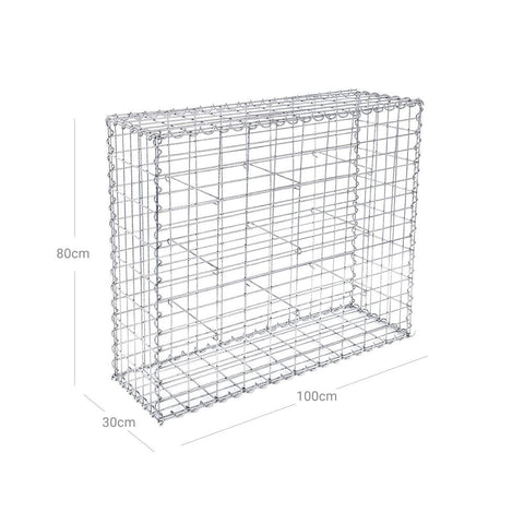 Rootz Stone Gabion - Made Of Metal Mesh - Gabion Wall - Gabion Basket - Gabion Fence - Stone-filled Gabion - Gabion Construction - Gabion Bench - Silver - 100 x 80 x 30 cm