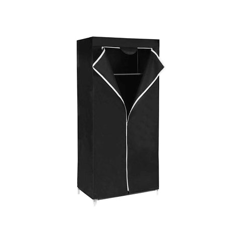 Rootz Fabric Wardrobe - Fabric Cabinet With Clothes Rail - Wardrobe Organizer - Portable Clothes Storage - Fabric Wardrobe Cabinet - Fleece Fabric - Black - 75 x 160 x 45 cm (W x H x D)