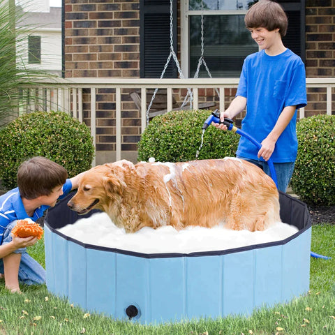 Rootz Pet Swimming Pool - Dog Pool - Paddling Pool - Swimming Pool - Dog Bath - Foldable - PVC+ Wood - Blue