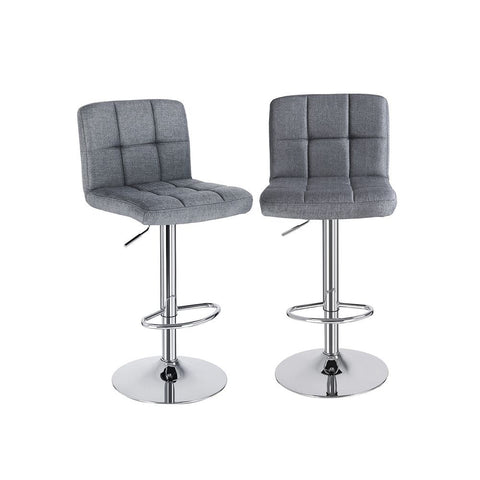 Rootz Set Of 2 Bar Stools - Bar Chair - Industrial Design - Stable - Comfortable For Sitting - Rustic Style - Linen + Chrome-plated Steel - Gray - 44.5 x 38 cm (W x D)