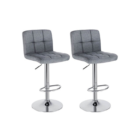 Rootz Set Of 2 Bar Stools - Bar Chair - Industrial Design - Stable - Comfortable For Sitting - Rustic Style - Linen + Chrome-plated Steel - Gray - 44.5 x 38 cm (W x D)