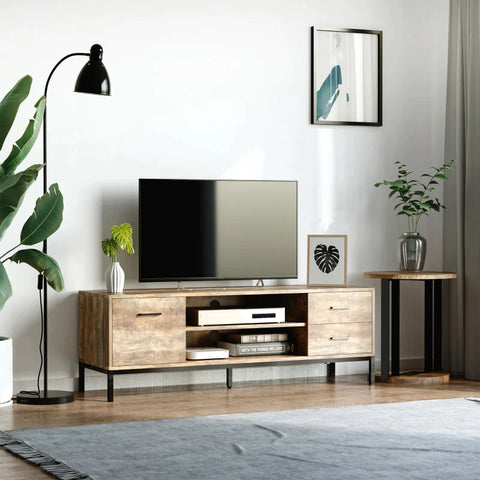 Rootz Tv Stand - Industrial Design - Cabinet Compartment - 2 Shelves - 2 Drawers - Brown - 132 x 39 x 45.5 cm