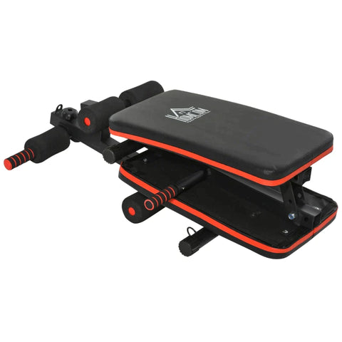 Rootz Sit Up Bench - Abdominal Trainer - Training Bench - Training Ropes - Adjustable & Foldable - Black/Red - 137 x 51 x 50-66 cm