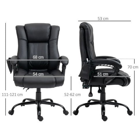 Rootz Massage Office Chair - 6 Vibration Points - Faux Leather - Provide Deep Relaxation - Adjustable Backrest - Height Adjustable - Multi-layer Board - Black - 68L x 53W x 111-121H cm