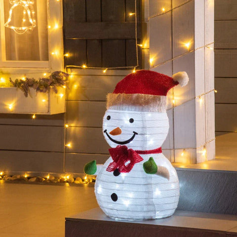 Rootz Christmas Snowman - Christmas Decoration with LED Lights - Model Christmas - Garden Yard Decoration - Foldable - Weatherproof - Polyester - Green + Red + White - Ø30 x 51 cm