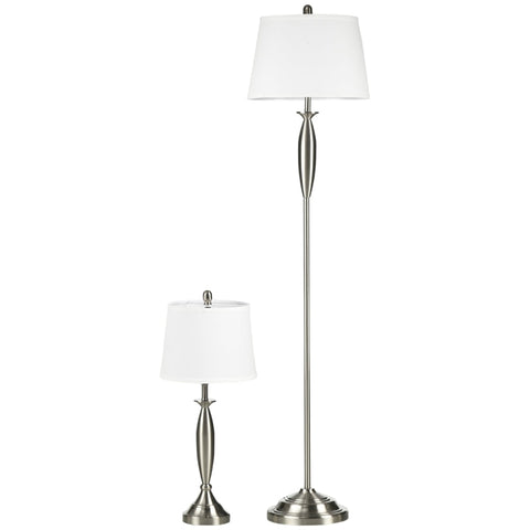 Rootz Floor Lamp - Bedside Lamp - 3-part Light Set - 1 Floor Lamp - 2 Table Lamps - Linen Look - Silver/White - 38cm x 38cm x 158cm